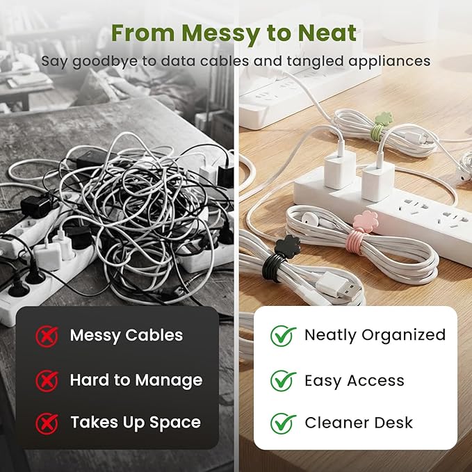Data Cable Organizer, 2026 Upgrade Silicone Cable Ties Reusable Cable Management Organizers, Multipurpose Elastic Cord Organizer for Fastening and Bundling Cable Cords Wires (10PC B)