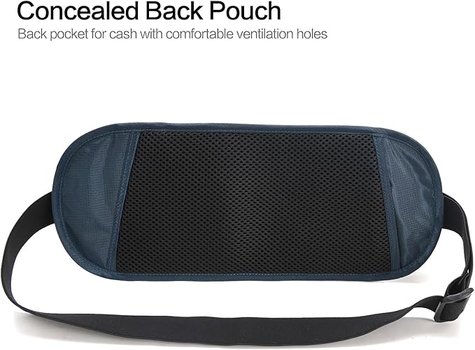 TRAVELSAFE Slim RFID Blocking Money Belt for Travel - Anti-Theft Hidden Passport Holder Waist Wallet with Secure Pouch for Cash, Credit Cards & Phone Safe (Navy Blue)