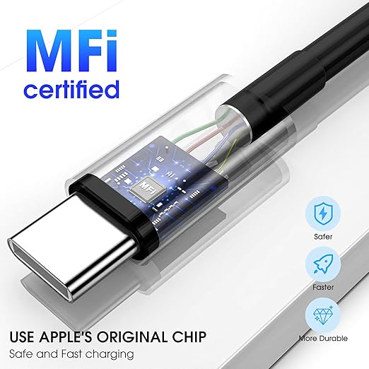 Apple USB C to USB C Charging Cable 3Pack 6ft, USBC Fast Charger Cord, 60W Type-C to Type-C Cable for iPhone 17/16 Pro Max Plus, iPhone 17 Air, iPad Air/Pro Black