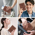 Passport Holder Wallet Cover Personalized Letter A-Z Travel Wallet RFID Blocking Passport Cover Wallet Case for Travel Passport Book Holders for Women and Men, Brown-J