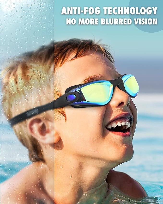 Aegend Swim Goggles for Kids Youth 3-14 Anti-Fog Anti-UV Comfort Fit Goggles for Swimming