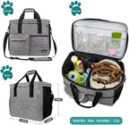 PetAmi Dog Travel Bag, Travel Pet Bag Organizer, Dog Food Travel Bag with Container Collapsible Bowls, Pet Travel Supplies Gift Accessories for Weekend Camping, Puppy Cat Diaper Bag, Gray Large