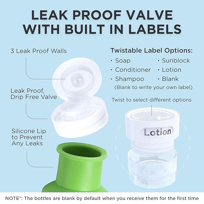 Dot&Dot Leak Proof Travel Bottles - Tubes for Liquid TSA Approved 3oz Silicone Toiletries Travel Shampoo & Conditioner Containers with Labels