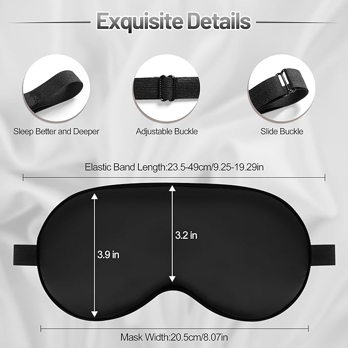 Silk Sleep Mask for Sleeping with Adjustable Strap, Satin Blackout for Men&Women, Comfortable Blindfold Eyeshade for Night Sleep (Black,Blue,Green)