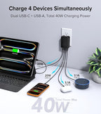 2Pack Flat USB C Charger Block, 40W 4-Port Fast Charger 20W Type C Charging Block 3.1A USB Wall Charger Dual Port PD+QC Charging Cube for iPhone 17 16 15 14 13 Pro Max XS, iPad,Samsung,Tablet（Black）