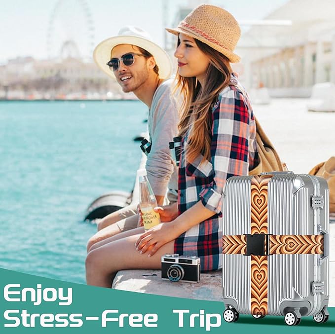 Slohif Luggage Straps for Suitcases Travel Belt Accessories Luggage Connector Identifiers 2 Pack Over Handle with Buckle Unique Nylon Adjustable Strap for Sleeping Bag Car Seat Brown