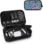 Purple Boho Flower Print Large Electronics Organizer, Travel Cord Organizer, Cable Storage Bag, Tech Accessories Case