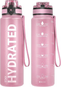 Sahara Sailor Water Bottle, 32/25/17oz Durable and Leakproof Water Bottles Motivational with Time Marker, Tritan, BPA Free, Wide Mouth with Easy Clean Brush for Gym, Travel, School, Office (1 Bottle)
