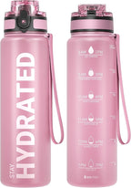 Sahara Sailor Water Bottle, 32/25/17oz Durable and Leakproof Water Bottles Motivational with Time Marker, Tritan, BPA Free, Wide Mouth with Easy Clean Brush for Gym, Travel, School, Office (1 Bottle)
