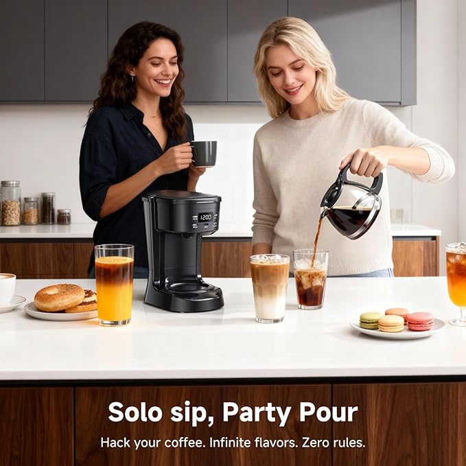 Coffee Maker, 5 Cup Drip Coffee Machine with Glass Carafe, 20 Hours Programmable Timer, 2 Hours Keep Warm, Compatible with Ground&Tea – Portable Small Cafetera for Home, Office, Travel&Camping-Black