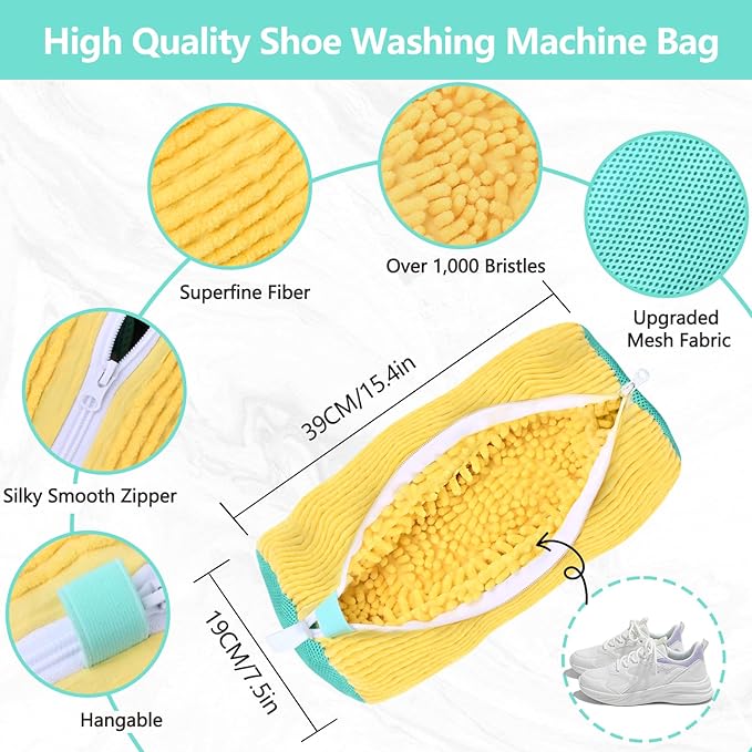 Shoe Washing Machine Bags 2Pcs, Shoe Washing Bags with2-Size Travel Laundry Bags - Washer & Dryer Safe Protector for Sneakers/Boots/Shoes Machine Washable Set