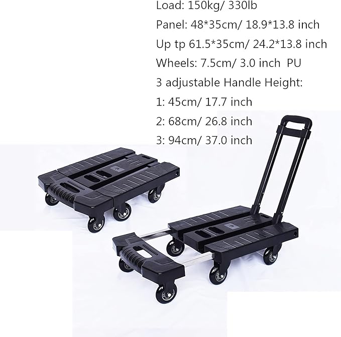 Foldable Hand Truck with 6 Wheels Extendable Handle 330 lbs Capacity Compact Cart for Home Office Travel Luggage Moving - Versatile Hand Cart for Easy Transport