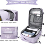 WONHOX Large Travel Backpack Women, Carry On Backpack,Hiking Backpack Waterproof Outdoor Sports Rucksack Casual Daypack with USB Charging Port Shoes Compartment, Purple