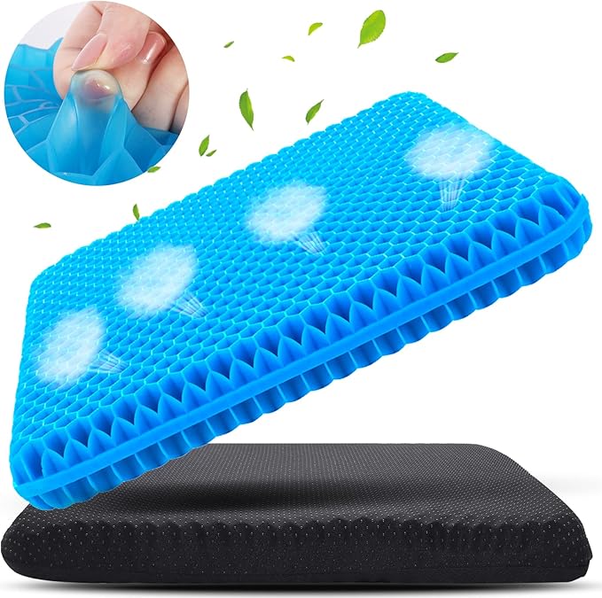 KYSMOTIC Large Gel Seat Cushion for Long Sitting (Large & Thick), Soft & Breathable, Gel Cushion for Wheelchair Reduce Sweat, Chair Cushion for Office Chair (Black Cover)