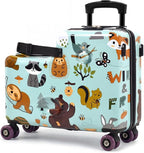 smilesun 20" Ride-On Suitcase for Kids, Cute Pattern, Lightweight Hardshell Carry-On Luggage with Double Spinner Wheels, TSA Lock for Boys & Girls（Green）