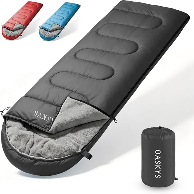 oaskys Camping Sleeping Bag - 3 Season Warm & Cool Weather - Summer Spring Fall Lightweight Waterproof for Adults Kids - Camping Gear Equipment, Traveling, and Outdoors