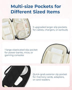 BAGSMART Travel Cord Organizer Electronics Case, Puffer Cable Organizer Bag Travel Essentials for Women, Small Tech Organizer Travel Case for Charger, Cable, Phone, Flash Drive Black