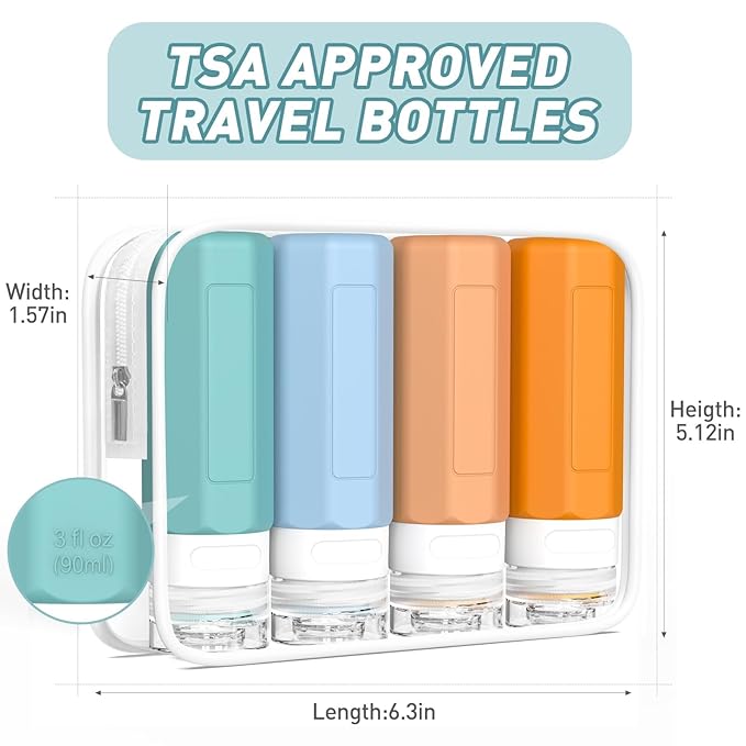 Redfly Travel Bottles for Toiletries, Tsa Approved 3oz Travel Size Containers, Leak Proof Travel Size Toiletries Bottles Silicone, BPA Free Refillable Essentials for Shampoo Conditioners, Mixed