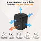 220V to 110V 20W PD Voltage Converter US to Europe International Universal Travel Adapter with 2 USB A 2 Type-C Port Worldwide Power Converters Plug Combo for Spain Italy (Black)-MB