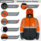 HYCOPROT Hi-Vis Safety Jacket for Men High Visibility Reflective Bomber Winter Waterproof Work Construction Coat ANSI Class 3
