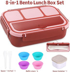 shell and turtle Bento Box Adult Lunch Box, Lunch Containers for Kids Girls Boys with 4 Compartments, Lunchable Food Container with Utensils, Sauce Jar, Muffin Liners, 40 Oz/5 Cup, Retro Red
