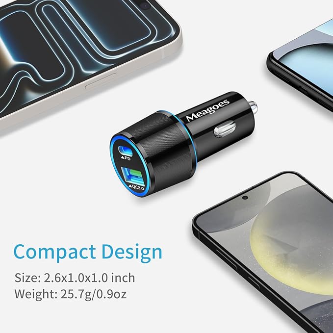67.5W Car Charger USB C Super Fast Charging, 45W USBC & QC3.0 Port Plug for iPhone 17 Pro Max/Air/16/15/iPad, Samsung S26/S25 Android Cell Phone, Dual 12V Cigarette Lighter Adapter+ 10 ft Type C Cable