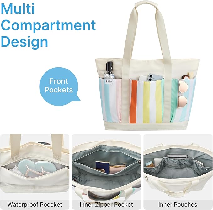 G4Free Beach Bag,Waterproof Beach Tote Pool Bags for Women,Compatible with Cup,Foldable for Weekender Travel