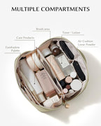 EACHY Travel Makeup Bag, Large Capacity Cosmetic Bag for Women, Waterproof PU Leather, Flat Open Portable Toiletry Bag for Skincare, Brushes & Travel Essentials