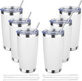 20 oz Tumbler with Lids and Straws, Stainless Steel Insulated Travel Coffee Mug, Double Wall Vacuum Insulated Tumblers, Powder Coated Coffee Tumbler for Cold & Hot Drinks (White, 6 Pack)