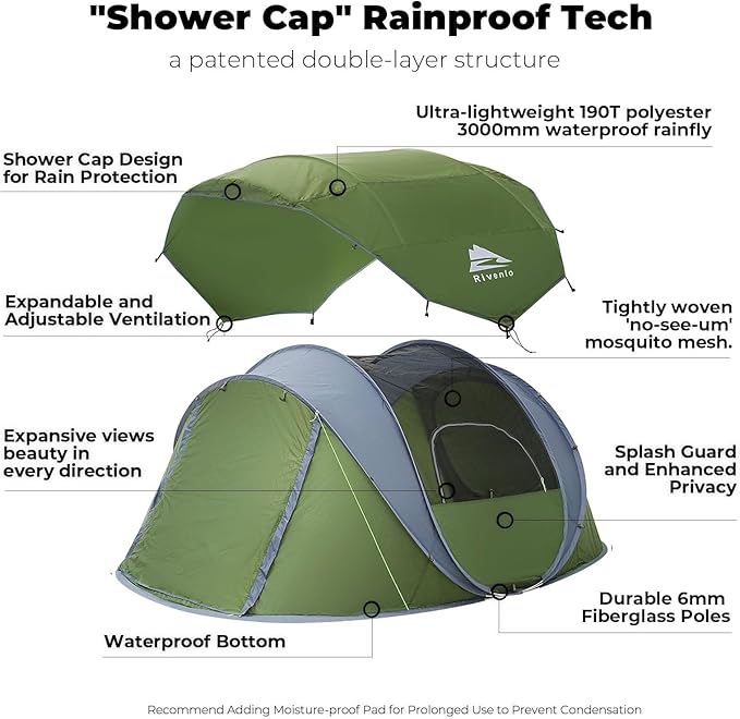 4/6 Person Easy Pop Up Tent,Camping Tent with Skylight and Rainfly,Waterproof,Quick Setup-Instant Tents for Camping Outdoor