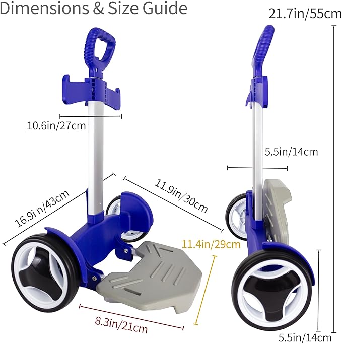 Rolling Backpack Cart for Travel, Commuting & Daily Use, Foldable Aluminum Trolley with Adjustable Handle, Lightweight All-Terrain Backpack Carrier – Royal Blue, Quiet Large Wheels