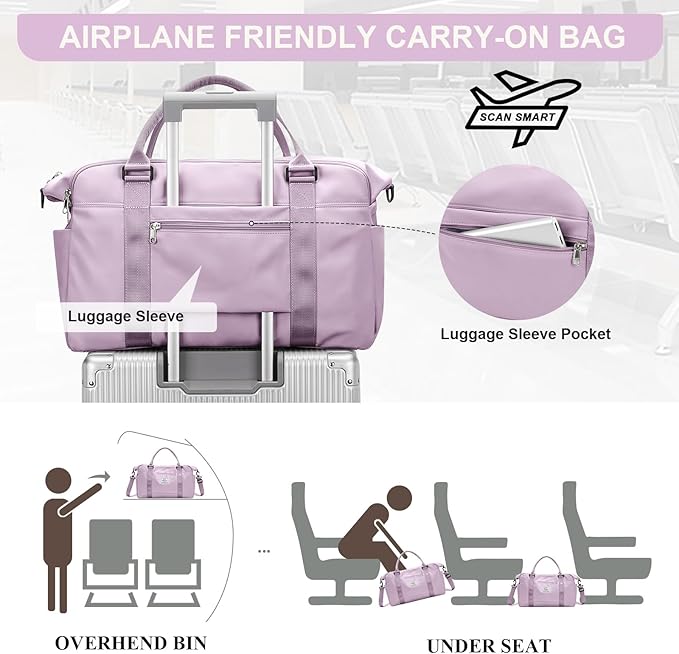 HYC00 Travel Duffel Bag,Carry-on Overnight Weekender Bags for Women,Sports Tote Gym Bag with Wet Pocket