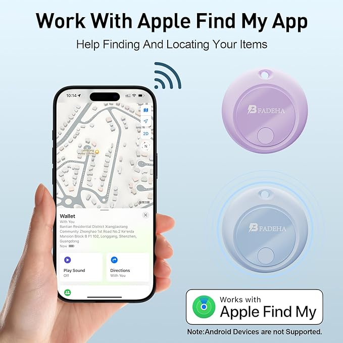 BFADEHA 2026 [Apple MFi Certified] (iOS Only) Bluetooth Tracker Smart Finder for Apple Find My iPhone GPS Tracker, 5-10 Years Battery, Keys Finder and Item Locator for Keys, Bags, Wallet, Passport