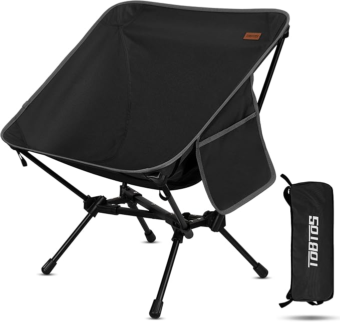 TOBTOS Ultralight Camping Chair, Portable Folding Chair Support 330 lbs, Stable Compact Camp Chair for Hiking Backpacking Travel Beach (Black)