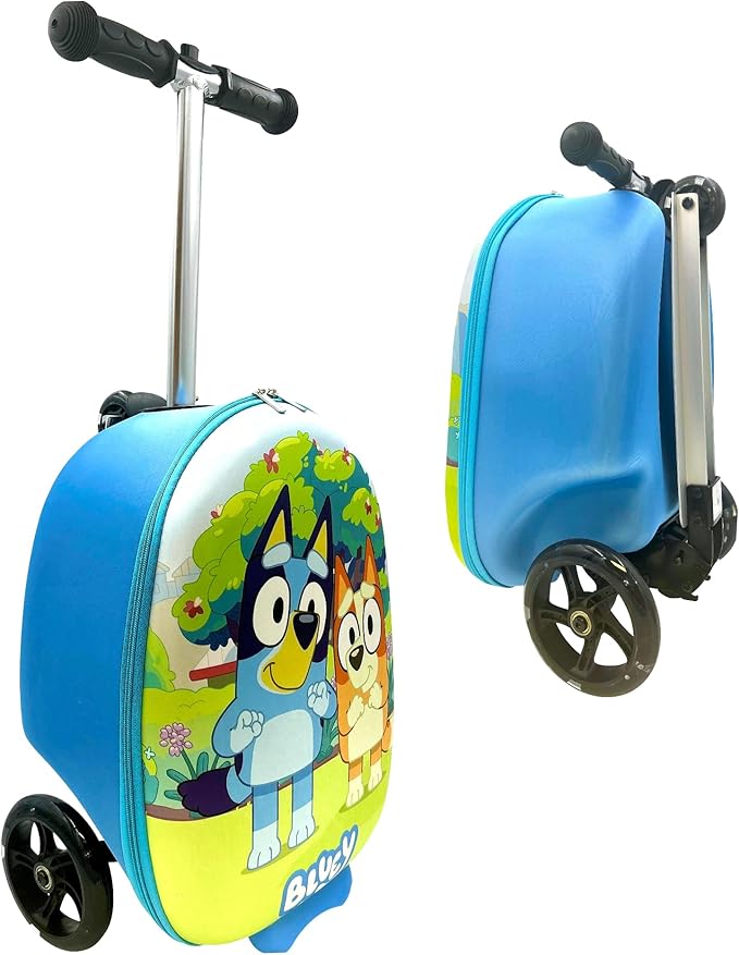 Fast Forward Bluey 18" Ride-On Suitcase Scooter - Lightweight Carry-On Foldable Scooter Luggage