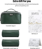 BOYATU Travel Makeup Bag Cosmetic Bags for Women: Large Capacity 3 Pcs Set Make up Bag with Compartments - Waterproof Vegan Leather Toiletry Organizer Bags with Handle (L06 Olive)
