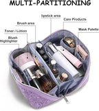 BOYATU Travel Makeup Bags Cosmetic Organizer Bag: 3 Pcs Set Large Capacity Floral Make up Bag with Compartments - Waterproof Leather Toiletry Bags with Handle for Women (21-Purple)