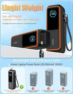 Soft Silicone Case for Anker Laptop Power Bank (25,000mAh/165W), SD/SIM Card Storage, Display Shockproof Protection & Dustproof, Travel Protective Cover for Anker Power Bank 165W (Black Orange)