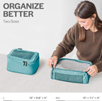 Aerotrunk Compression Packing Cubes for Travel - Luggage Organizer Bags - Double Zipper Packing Cubes for Suitcases (2-Pack, Teal)