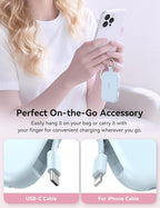 RORRY CharmGo Portable Charger, 5000mAh Portable Charger Power Bank with Built-in Cables, Travel Keychain Charger Battery Pack for iPhone 17/16/15/14/13/12, for AirPods 2/3/4/Pro, Blue