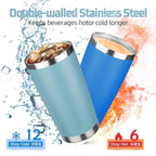 20 oz Tumbler with Lids and Straws, Stainless Steel Insulated Travel Coffee Mug, Double Wall Vacuum Insulated Tumblers, Powder Coated Coffee Tumbler for Cold & Hot Drinks (Azure Blue,4pack)