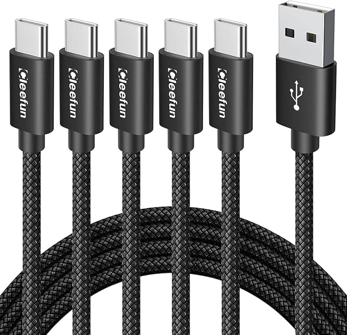 CLEEFUN USB C Cable 6ft, 5-Pack USB A to Type C Charger Cord Fast Charging for iPhone 17 16 15 Pro Max Plus Air 16e, for Samsung Galaxy S25 S24 S23 S22 S21 S20 S10 A17 A16 A15 A56 A55 A26 A35 A36