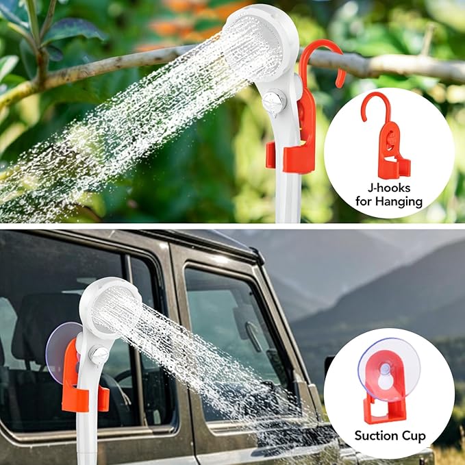 Portable Shower for Camping with 7800mAh Battery - 3 Spray Modes, IPX8 Waterproof & Strong Suction Shower Pump for Outdoor Hiking, Beach Travel, RV, Pet Bathing & Gardening