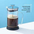 JoyJolt Fluted French Press Coffee and Tea Maker Set, 33.8oz Stainless Steel Press, Borosilicate Glass Coffee Press, Cold Brew Portable French Press, Tea Press, Large, clear