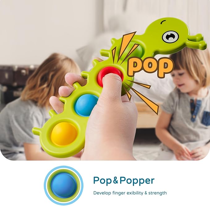 LiKee Fidget Popper Sensory Baby Toys for 10+ Months, Christmas Stocking Stuffers Push and Popping Busy Board, Montessori Toys for 1+ Years Old, Airplane Car Travel Toy for Toddlers 1-3 Stress Relief