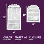 Clear Garment Bags for Dance Costumes 3-Pack, Regular-Size, Side Zipper Entry, Storage Pockets for Shoes & Accessories, Size 37”x18”, Dream Duffel