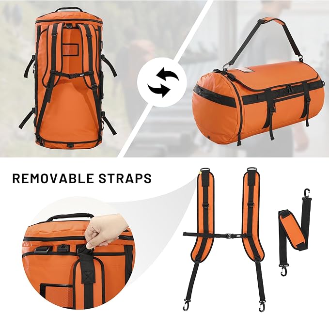MIER Large Duffle Backpack Sports Gym Bag with Shoe Compartment, Heavy Duty and Water Resistant, Orange, 45L