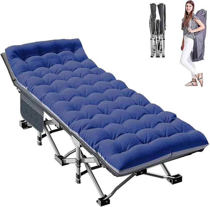 ABORON Camping Cot for Adult 28" Extra Wide, Heavy-Duty 1200D Oxford Cot for Sleeping, Portable Folding Camp Bed with Mat & Carry Bag