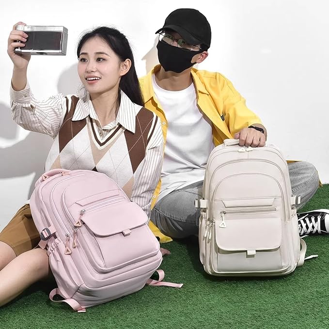 Backpack for Girls, Solid-Color School Backpack for Kids Students, Aesthetic Girls Bookbag for Elementary School Travel Daypack,Pink