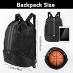 Pimoys Drawstring Backpack Gym Bag, Waterproof String Backpack with Side Mesh Pockets, Beach Bag for Basketball, Soccer, Swim, Wrestling Bag for Women Men